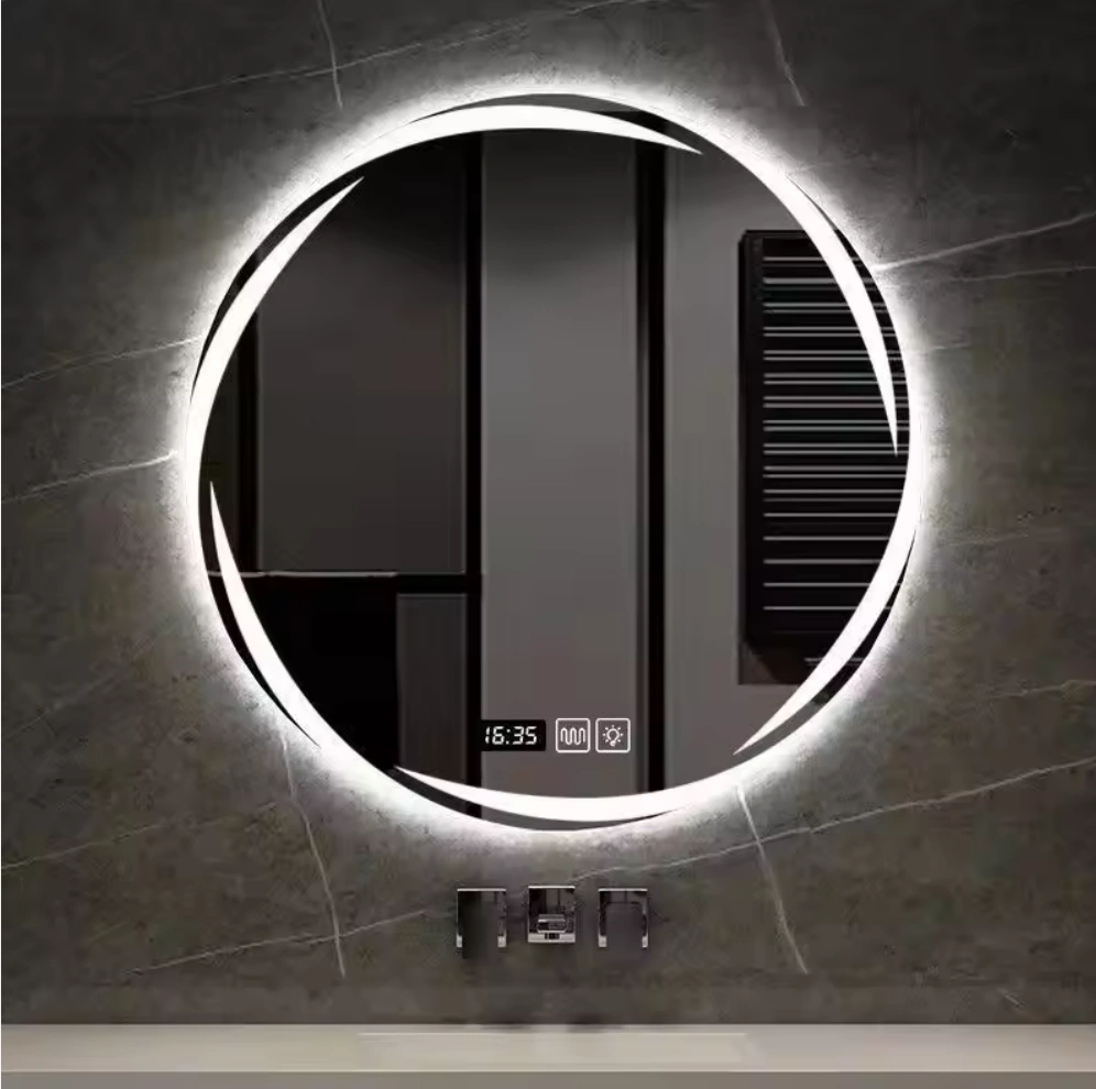 LED Glass Mirror with Clock for Bedroom